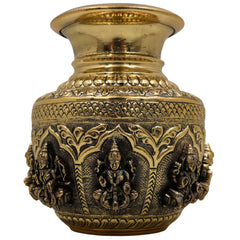 Brass Asta Lakshmi Kalash Loota, Handcrafted Pooja Murti, Vedic Temple Sculpture, Miniature Decorative Brass Kumbh for Home, Puja & Gifts, Gold, 6 Inch, 1 Piece