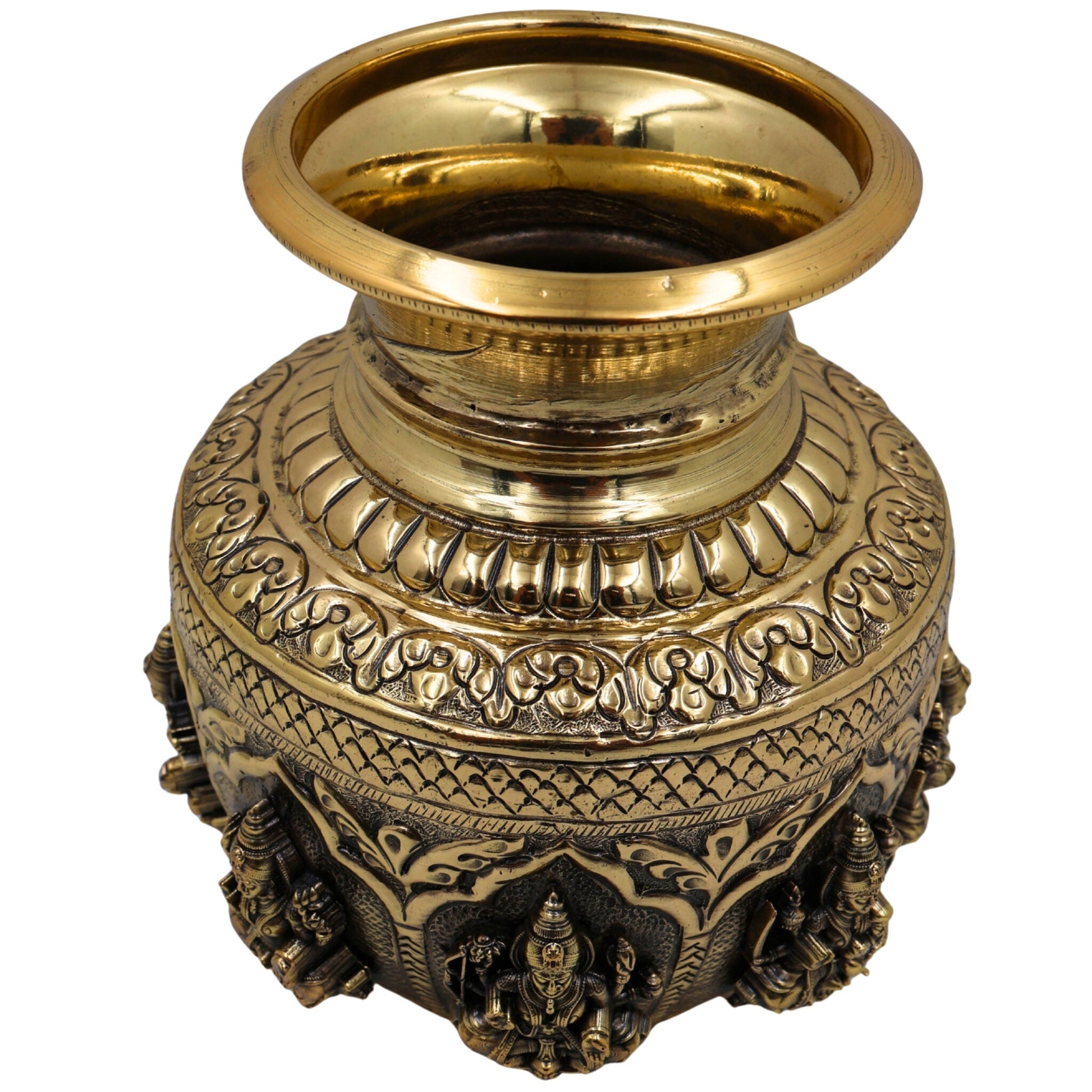 Brass Asta Lakshmi Kalash Loota, Handcrafted Pooja Murti, Vedic Temple Sculpture, Miniature Decorative Brass Kumbh for Home, Puja & Gifts, Gold, 6 Inch, 1 Piece
