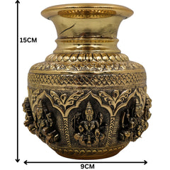 Brass Asta Lakshmi Kalash Loota, Handcrafted Pooja Murti, Vedic Temple Sculpture, Miniature Decorative Brass Kumbh for Home, Puja & Gifts, Gold, 6 Inch, 1 Piece