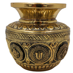 Brass Balaji Kalash Loota with Shankh & Chakra, Pooja Kalash, Vedic Murti, Temple Decor, Home Puja Showpiece, Hindu Spiritual Statue, Gold, 4 Inch, 1 Piece