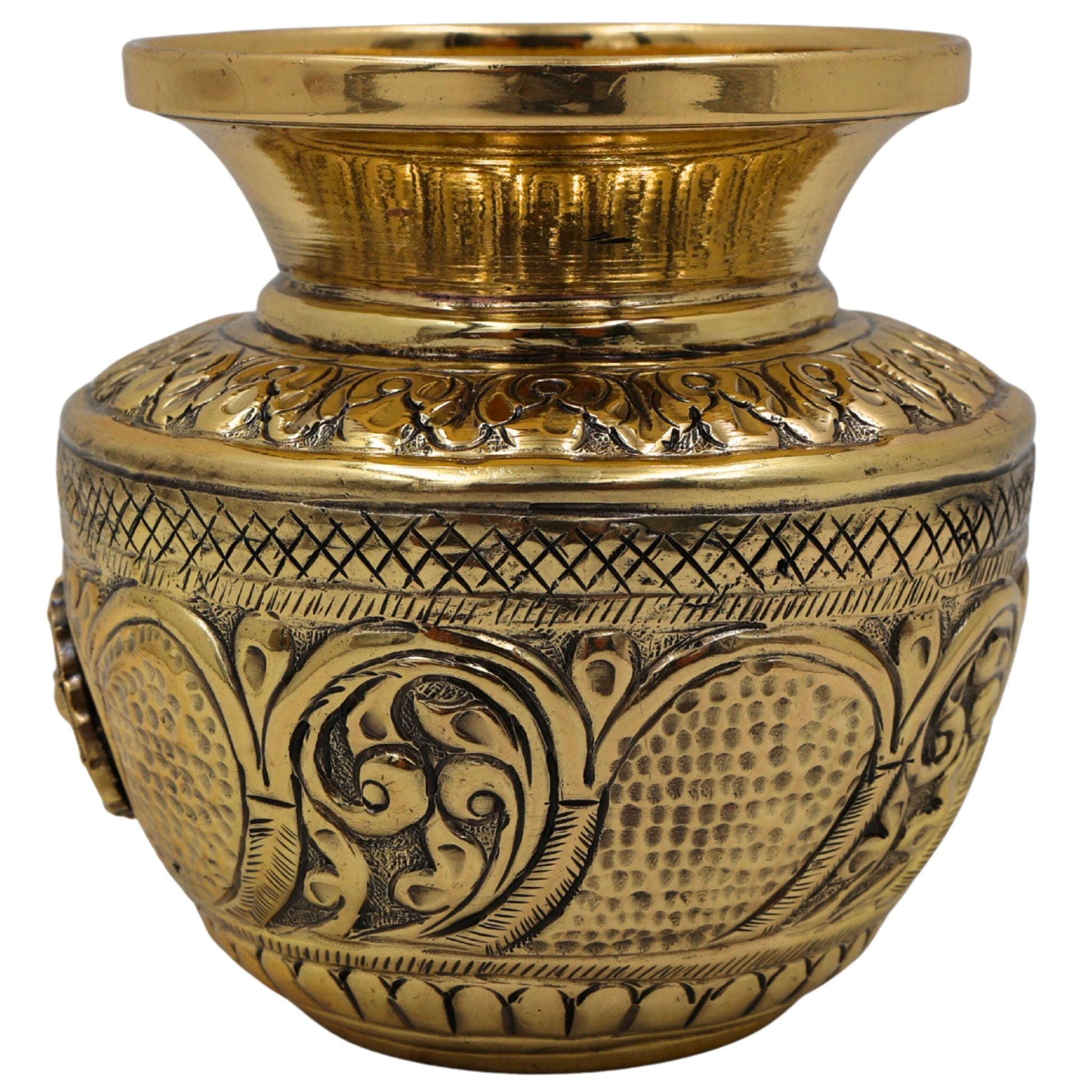 Brass Balaji Kalash Loota with Shankh & Chakra, Pooja Kalash, Vedic Murti, Temple Decor, Home Puja Showpiece, Hindu Spiritual Statue, Gold, 4 Inch, 1 Piece