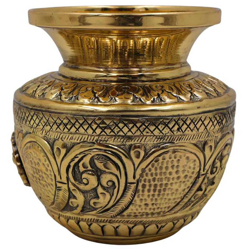Brass Balaji Kalash Loota with Shankh & Chakra, Pooja Kalash, Vedic Murti, Temple Decor, Home Puja Showpiece, Hindu Spiritual Statue, Gold, 4 Inch, 1 Piece