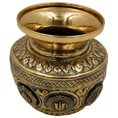 Brass Balaji Kalash Loota with Shankh & Chakra, Pooja Kalash, Vedic Murti, Temple Decor, Home Puja Showpiece, Hindu Spiritual Statue, Gold, 4 Inch, 1 Piece