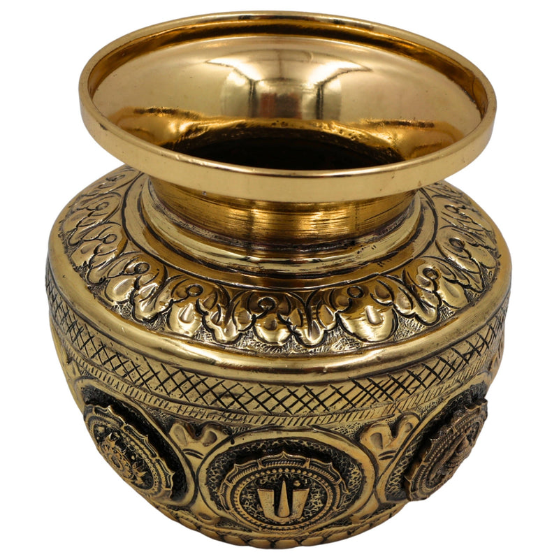 Brass Balaji Kalash Loota with Shankh & Chakra, Pooja Kalash, Vedic Murti, Temple Decor, Home Puja Showpiece, Hindu Spiritual Statue, Gold, 4 Inch, 1 Piece