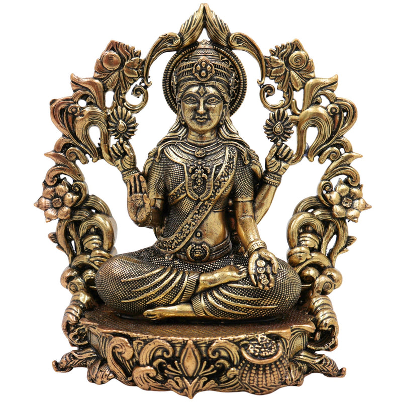 Brass Lakshmi Idol, Mahalakshmi Murti, Shri Padmavati Statue, Kamala Vigraha, Handcrafted Pooja Sculpture for Home & Temple Decor, Gold, 4 Inch, 1 Piece