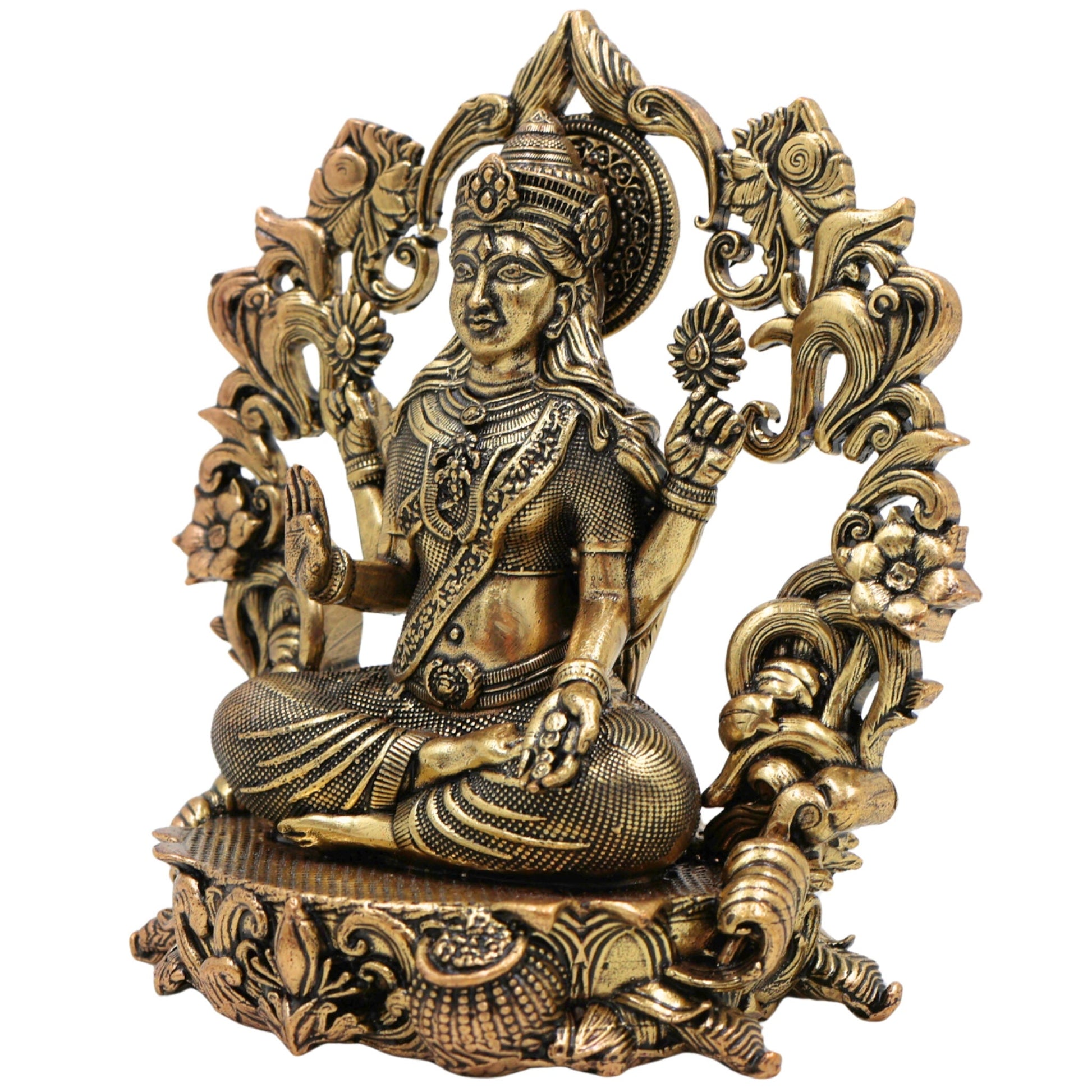 Brass Lakshmi Idol, Mahalakshmi Murti, Shri Padmavati Statue, Kamala Vigraha, Handcrafted Pooja Sculpture for Home & Temple Decor, Gold, 4 Inch, 1 Piece