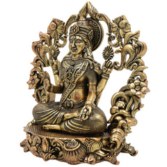Brass Lakshmi Idol, Mahalakshmi Murti, Shri Padmavati Statue, Kamala Vigraha, Handcrafted Pooja Sculpture for Home & Temple Decor, Gold, 4 Inch, 1 Piece