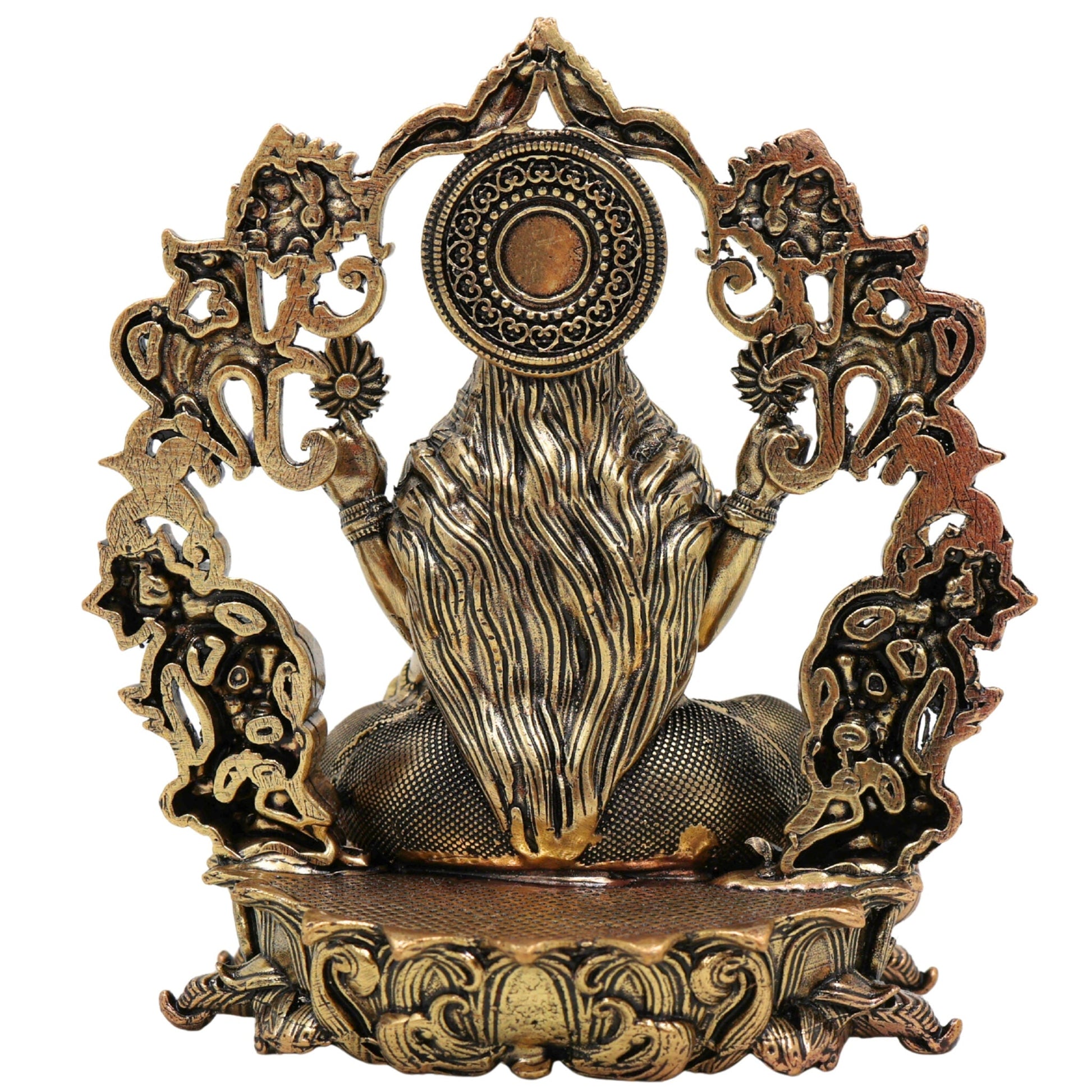 Brass Lakshmi Idol, Mahalakshmi Murti, Shri Padmavati Statue, Kamala Vigraha, Handcrafted Pooja Sculpture for Home & Temple Decor, Gold, 4 Inch, 1 Piece