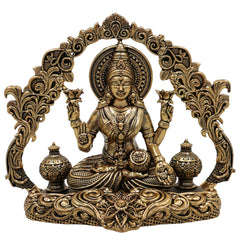 Brass Lakshmi Idol, Mahalakshmi Murti, Shri Padmavati Statue, Kamala / Gajalakshmi Pratima for Pooja, Home Decor, Gift & Temple Display, Gold, 3.5 Inch, 1 Piece