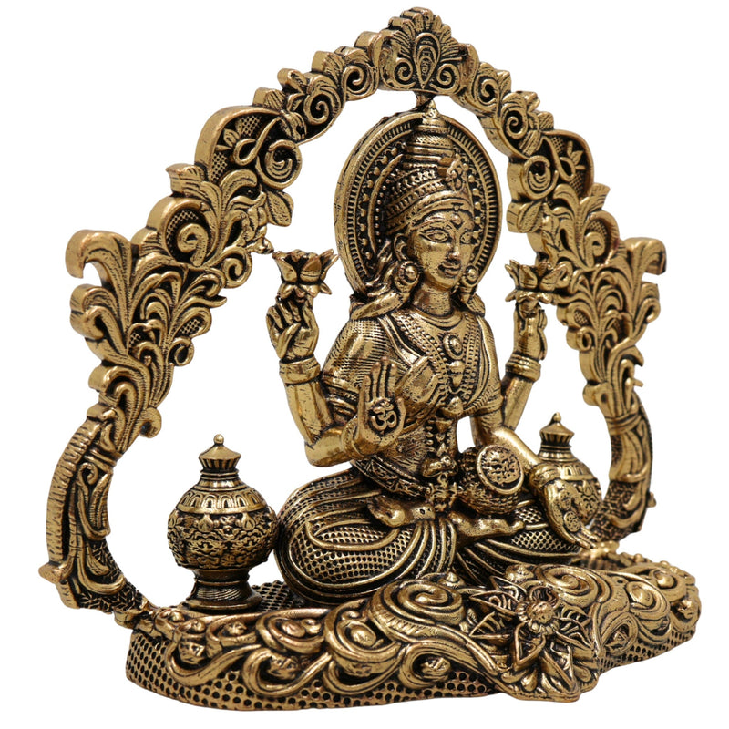 Brass Lakshmi Idol, Mahalakshmi Murti, Shri Padmavati Statue, Kamala / Gajalakshmi Pratima for Pooja, Home Decor, Gift & Temple Display, Gold, 3.5 Inch, 1 Piece