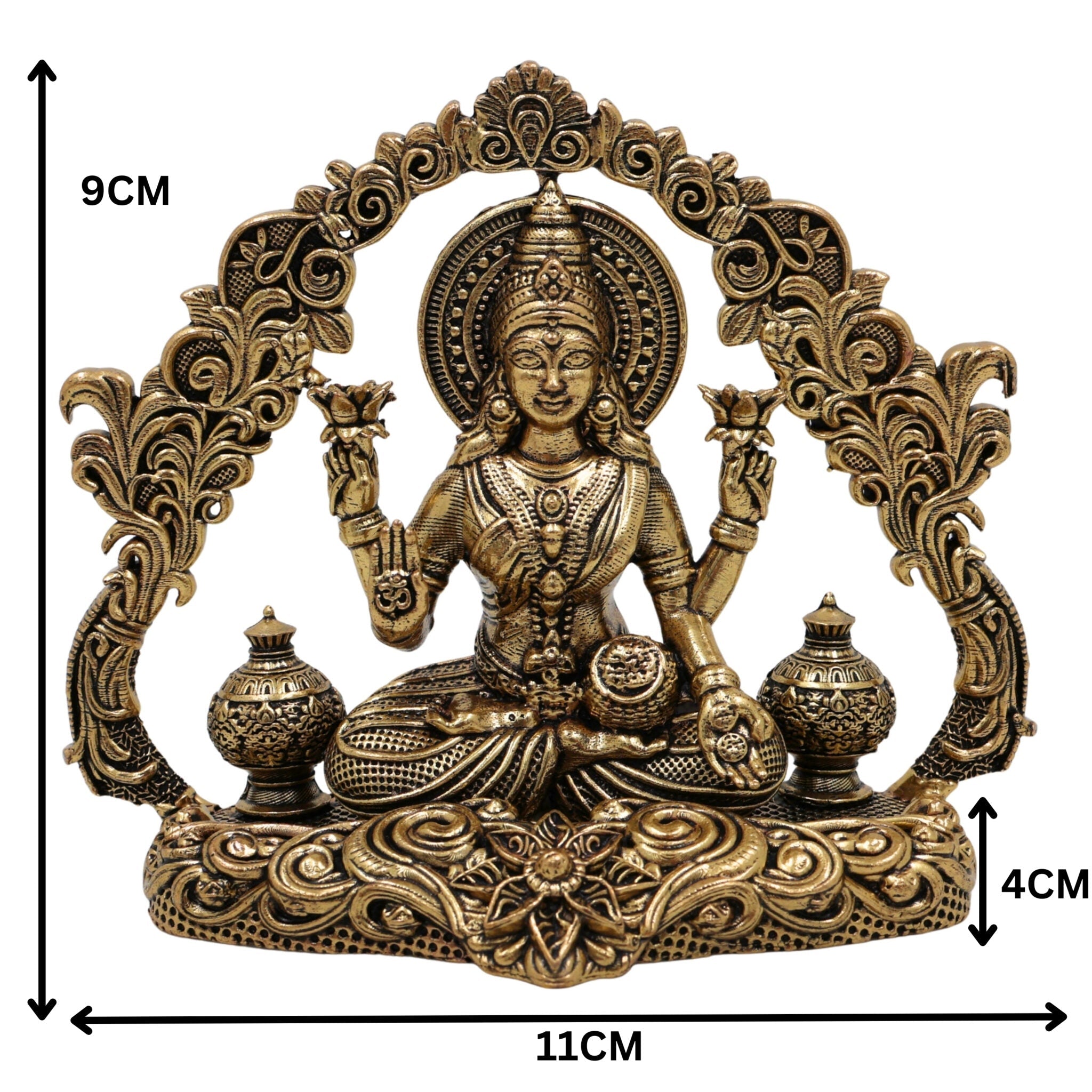 Brass Lakshmi Idol, Mahalakshmi Murti, Shri Padmavati Statue, Kamala / Gajalakshmi Pratima for Pooja, Home Decor, Gift & Temple Display, Gold, 3.5 Inch, 1 Piece