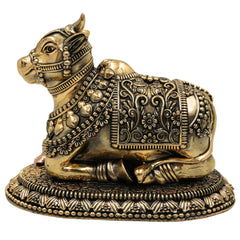 Brass Nandi Idol, Handcrafted Nandikeshwara Murti, Sacred Bull of Shiva, Decorative Pooja Statue, Home & Temple Showpiece, Gold, 4 Inch, 1 Piece