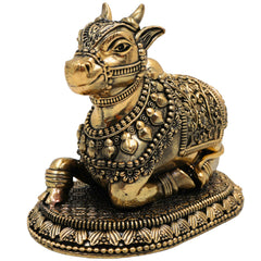 Brass Nandi Idol, Handcrafted Nandikeshwara Murti, Sacred Bull of Shiva, Decorative Pooja Statue, Home & Temple Showpiece, Gold, 4 Inch, 1 Piece