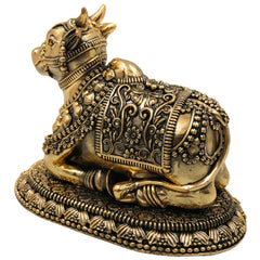 Brass Nandi Idol, Handcrafted Nandikeshwara Murti, Sacred Bull of Shiva, Decorative Pooja Statue, Home & Temple Showpiece, Gold, 4 Inch, 1 Piece