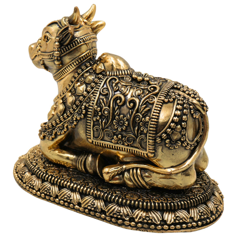 Brass Nandi Idol, Handcrafted Nandikeshwara Murti, Sacred Bull of Shiva, Decorative Pooja Statue, Home & Temple Showpiece, Gold, 4 Inch, 1 Piece
