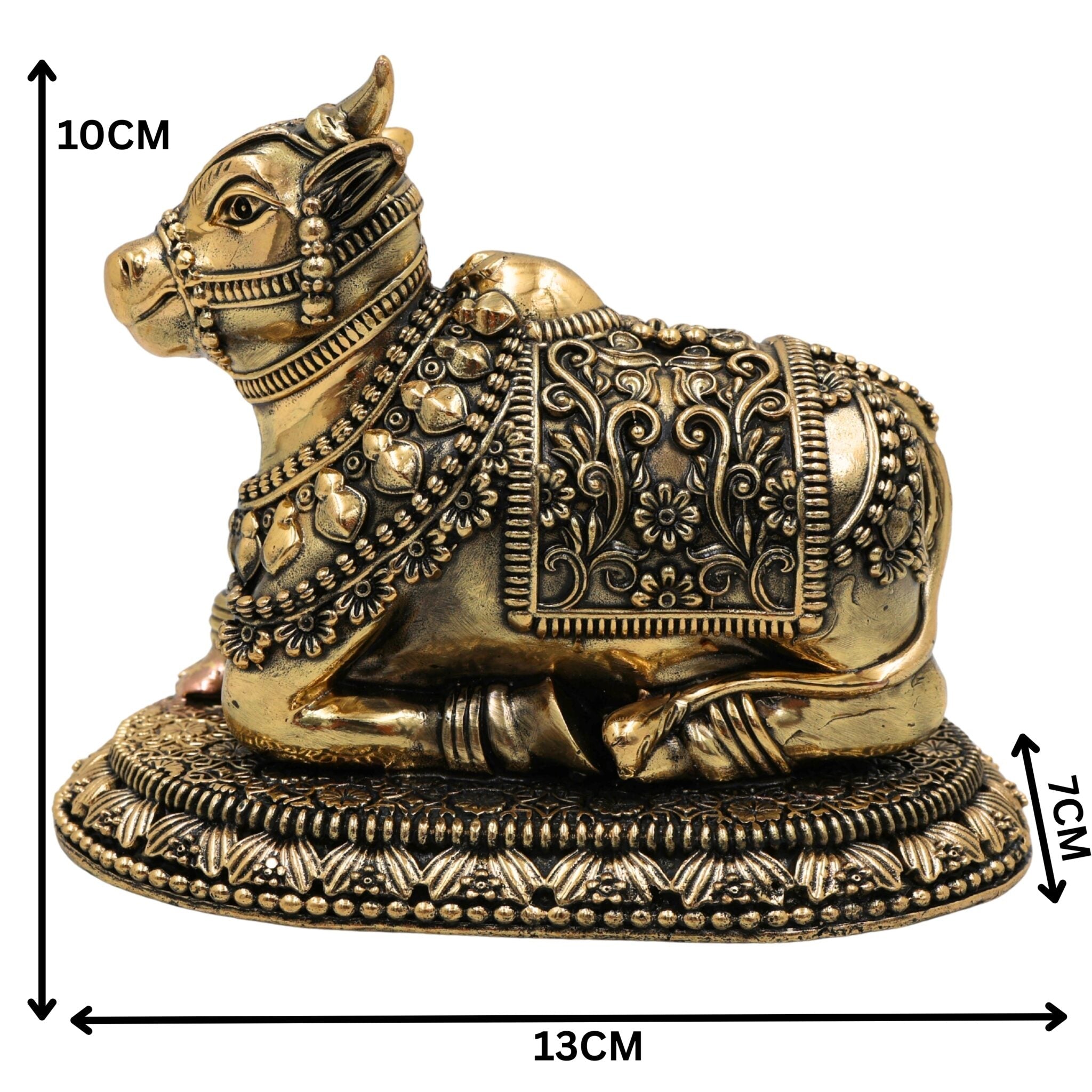 Brass Nandi Idol, Handcrafted Nandikeshwara Murti, Sacred Bull of Shiva, Decorative Pooja Statue, Home & Temple Showpiece, Gold, 4 Inch, 1 Piece