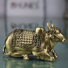 Brass Nandi Idol, Handcrafted Nandikeshwara Murti, Nandi Bull Sculpture, Pooja & Home Decor Showpiece, Peetal Pittal Statue, Gold, 1.5 Inch, 1 Piece