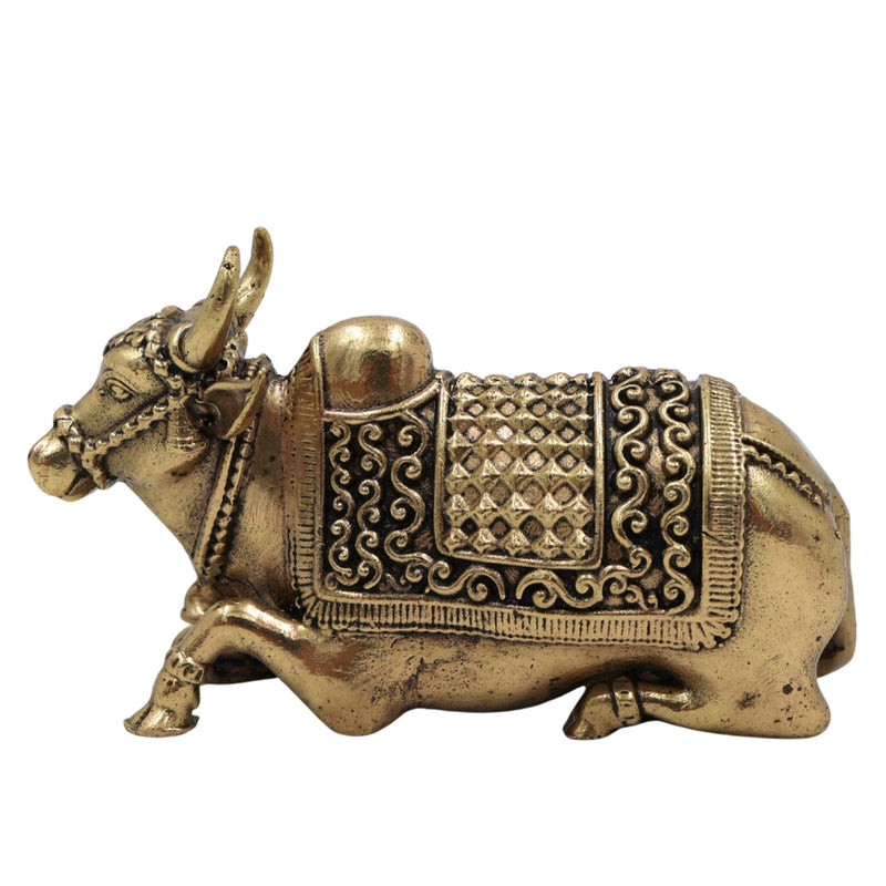 Brass Nandi Idol, Handcrafted Nandikeshwara Murti, Nandi Bull Sculpture, Pooja & Home Decor Showpiece, Peetal Pittal Statue, Gold, 1.5 Inch, 1 Piece