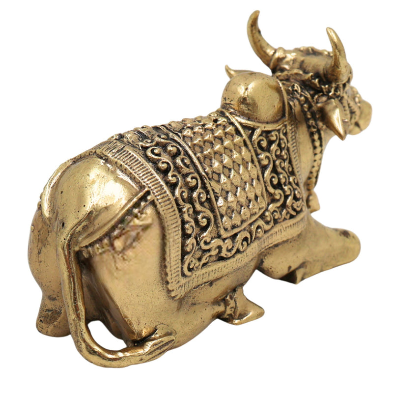Brass Nandi Idol, Handcrafted Nandikeshwara Murti, Nandi Bull Sculpture, Pooja & Home Decor Showpiece, Peetal Pittal Statue, Gold, 1.5 Inch, 1 Piece
