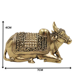 Brass Nandi Idol, Handcrafted Nandikeshwara Murti, Nandi Bull Sculpture, Pooja & Home Decor Showpiece, Peetal Pittal Statue, Gold, 1.5 Inch, 1 Piece