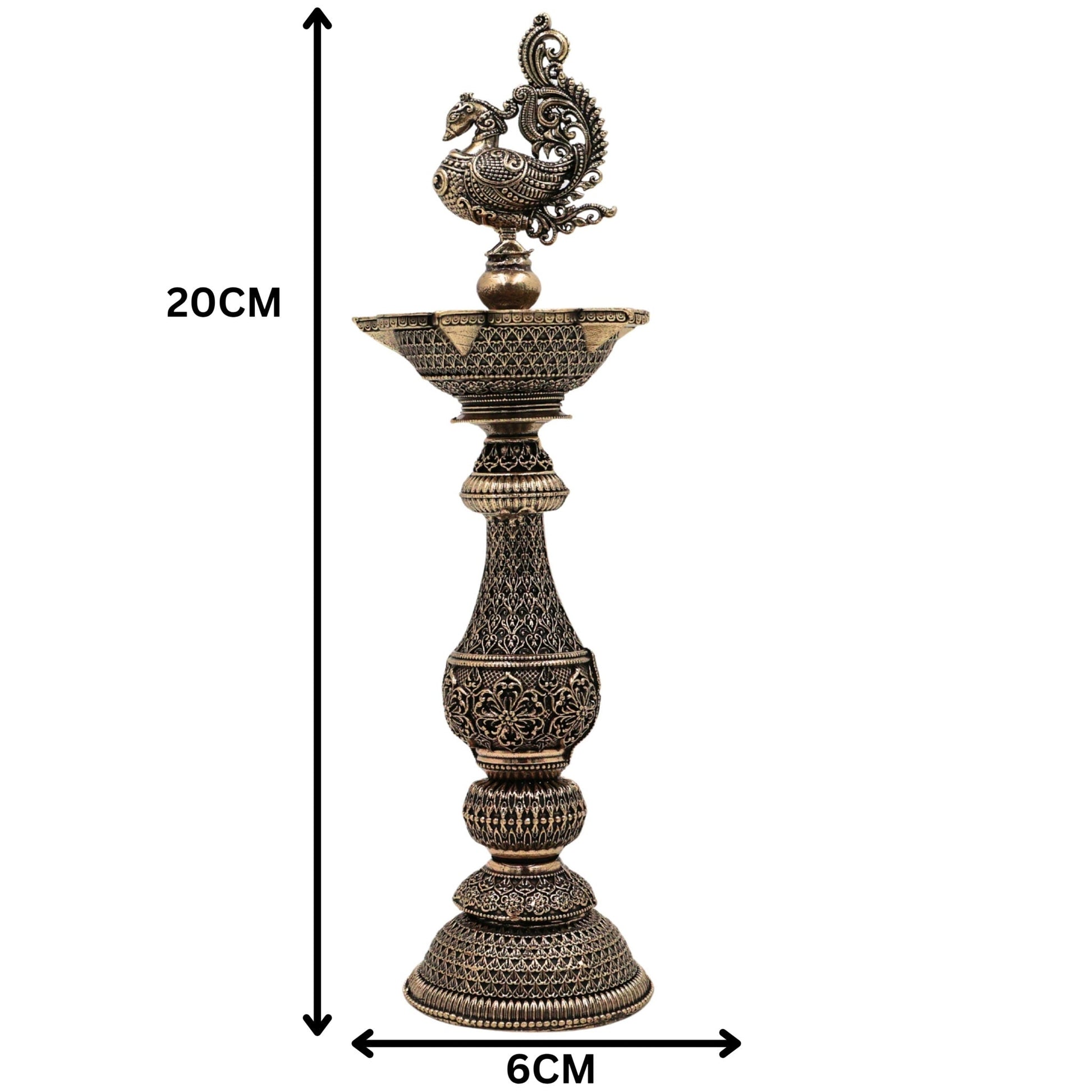 Brass Peacock Lamp Mayil Vilakku, Traditional Peacock Deepam Diya for Pooja, Handcrafted South Indian Temple Mayura Vilakku, Gold, 8 Inch, 1 Piece