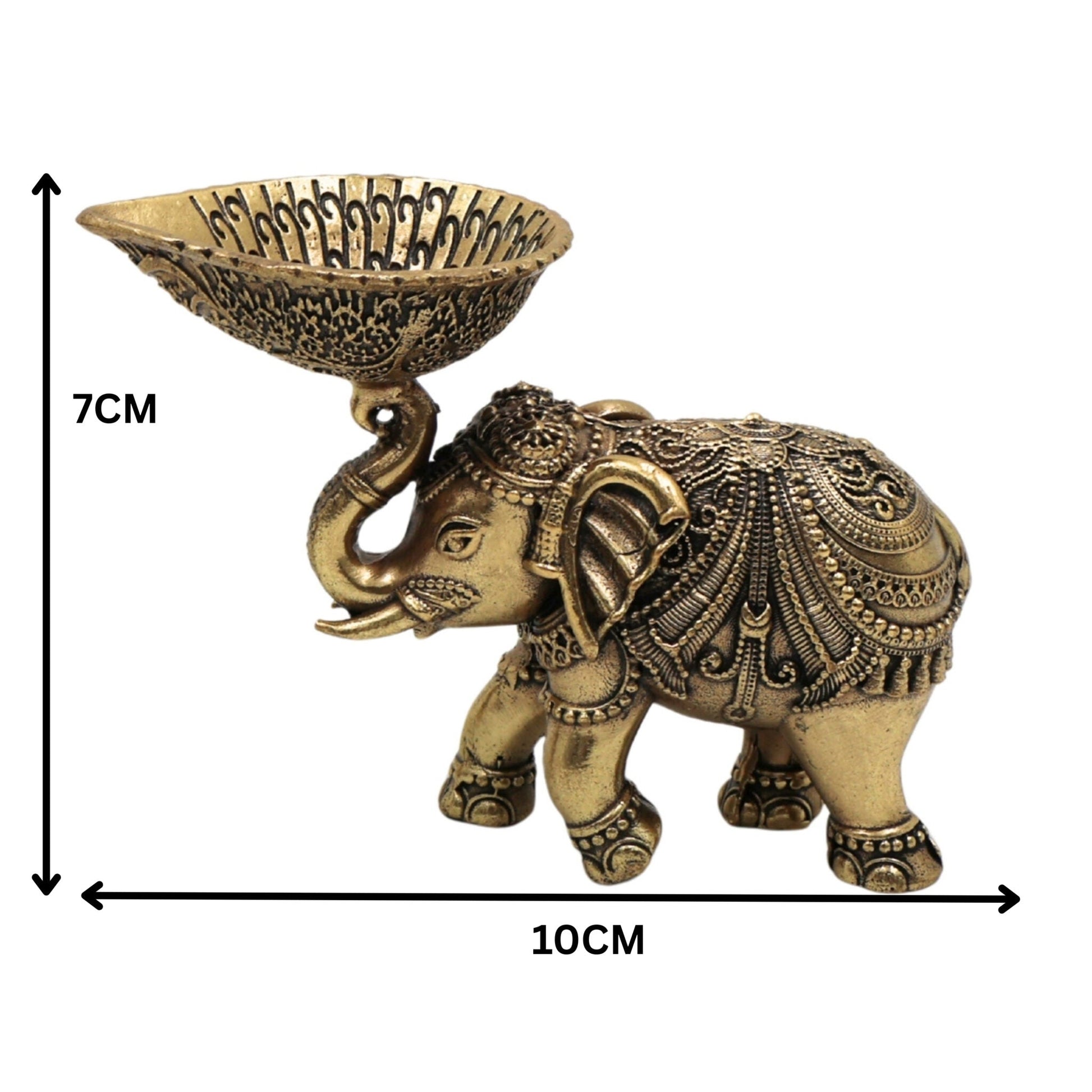 Brass Handcrafted Elephant Diya | Peetal Pittal Ashtadhatu Oil Lamp | Decorative Indian Deepak for Pooja, Diwali, Temple & Home Decor | Elephant Sculpture Candle Holder Gift, Gold, 3 Inch, 1 Piece