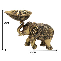 Brass Elephant Diya Lamp, Handcrafted Gaja Deepa, Hathi Oil Lamp, Temple & Puja Decorative Brass Idol for Home, Diwali, Wedding Gift, Gold, 3 Inch, 2 Piece