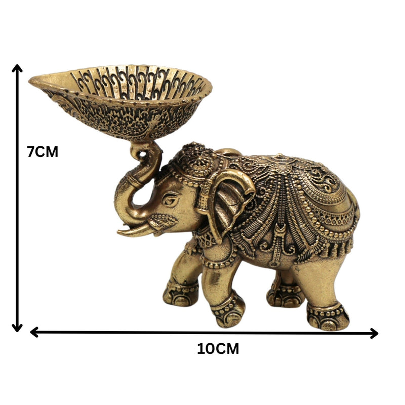 Brass Elephant Diya Lamp, Handcrafted Gaja Deepa, Hathi Oil Lamp, Temple & Puja Decorative Brass Idol for Home, Diwali, Wedding Gift, Gold, 3 Inch, 2 Piece