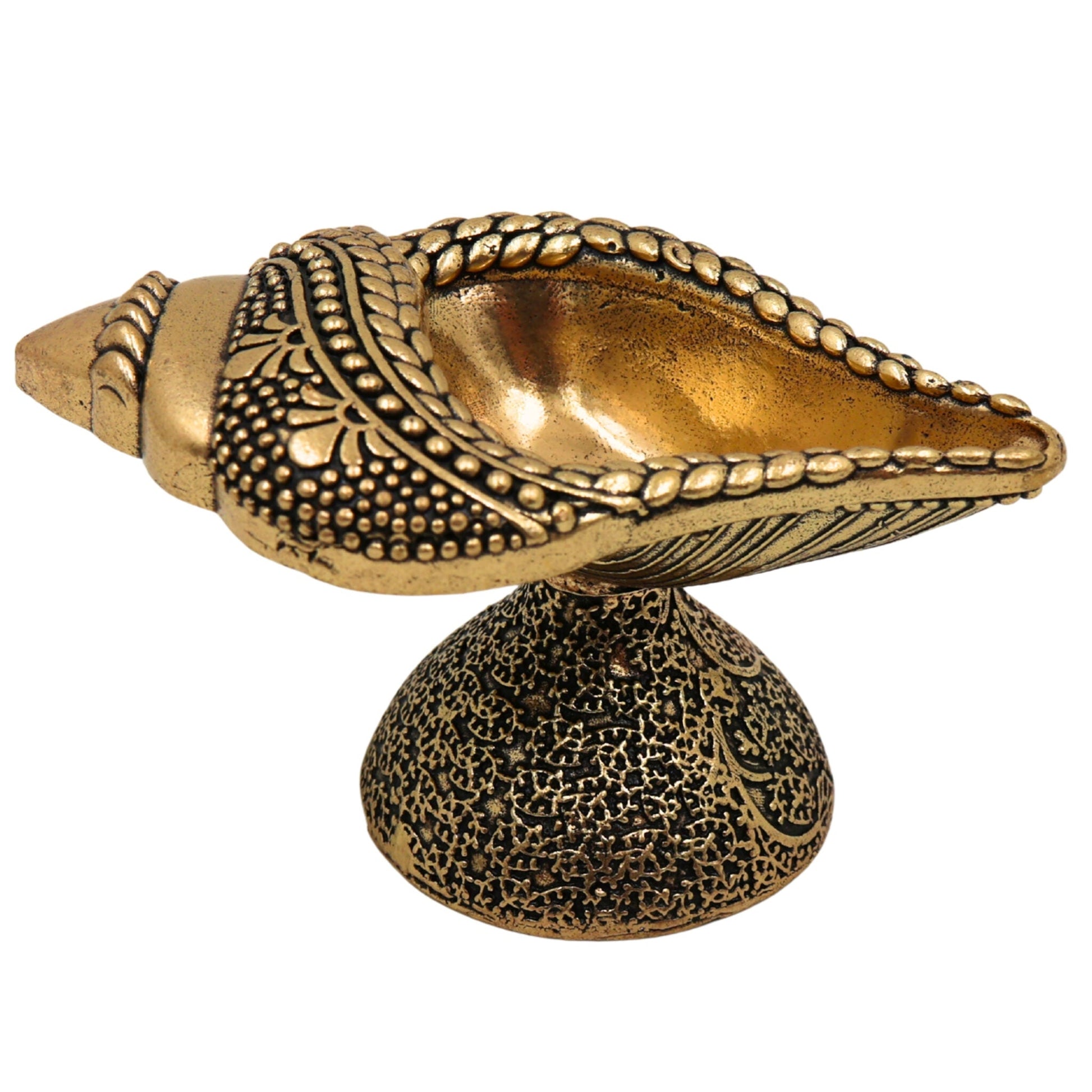Brass Shanka Diya, Peetal Shankh Deepam, Pittal Shankh Lamp, Hittale Shankh Deepak, Ashtadhatu Shanku Chakra Diya for Pooja, Temple Decor & Diwali Oil Lamp, Gold, 1.5 Inch, 1 Piece