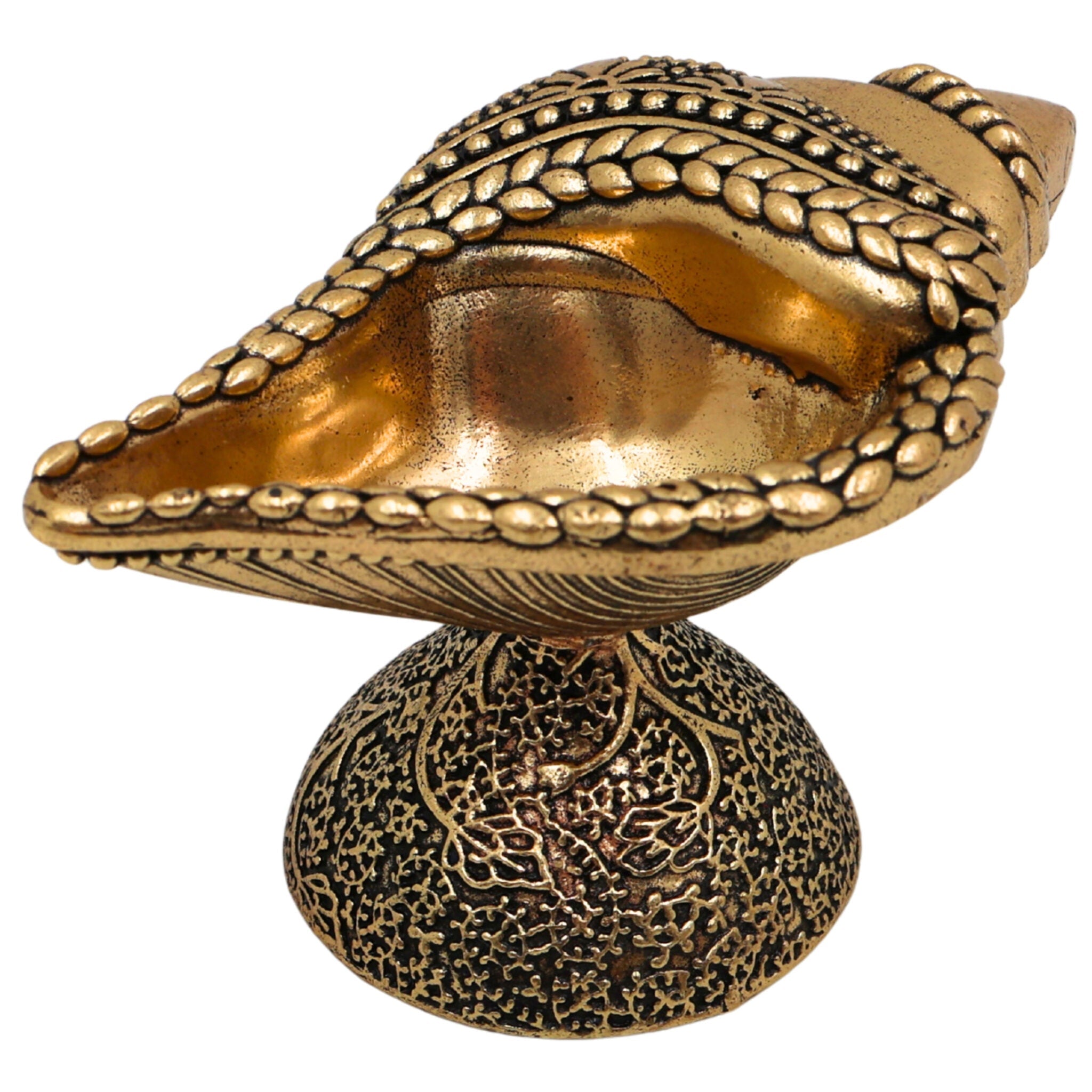 Brass Shanka Diya, Peetal Shankh Deepam, Pittal Shankh Lamp, Hittale Shankh Deepak, Ashtadhatu Shanku Chakra Diya for Pooja, Temple Decor & Diwali Oil Lamp, Gold, 1.5 Inch, 1 Piece
