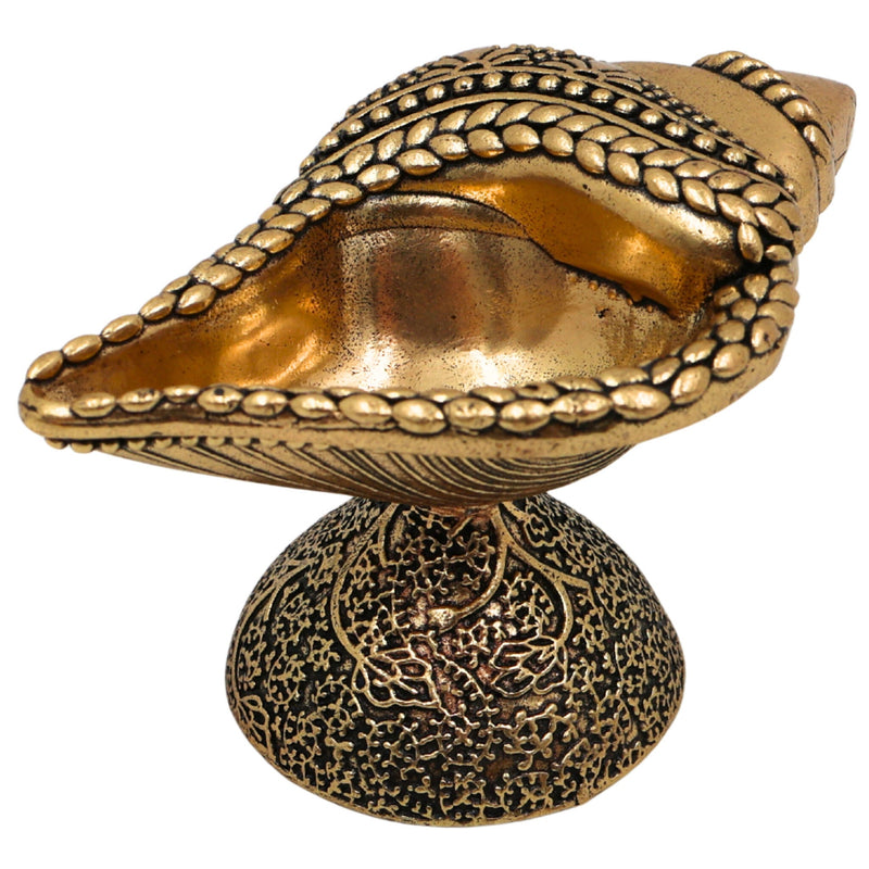 Brass Shanka Diya, Peetal Shankh Deepam, Pittal Shankh Lamp, Hittale Shankh Deepak, Ashtadhatu Shanku Chakra Diya for Pooja, Temple Decor & Diwali Oil Lamp, Gold, 1.5 Inch, 1 Piece