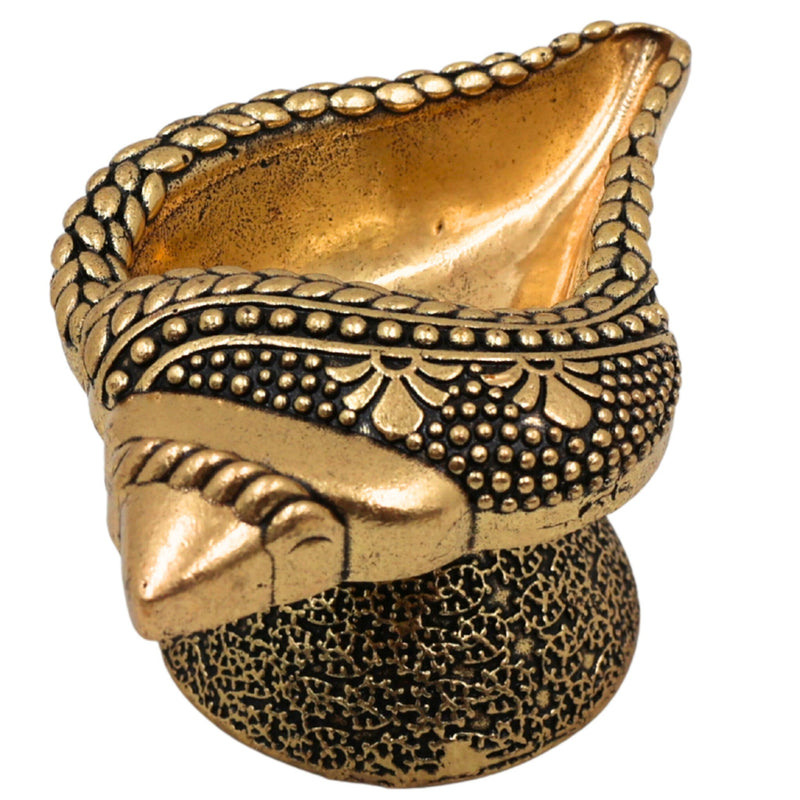 Brass Shanka Diya, Peetal Shankh Deepam, Pittal Shankh Lamp, Hittale Shankh Deepak, Ashtadhatu Shanku Chakra Diya for Pooja, Temple Decor & Diwali Oil Lamp, Gold, 1.5 Inch, 1 Piece