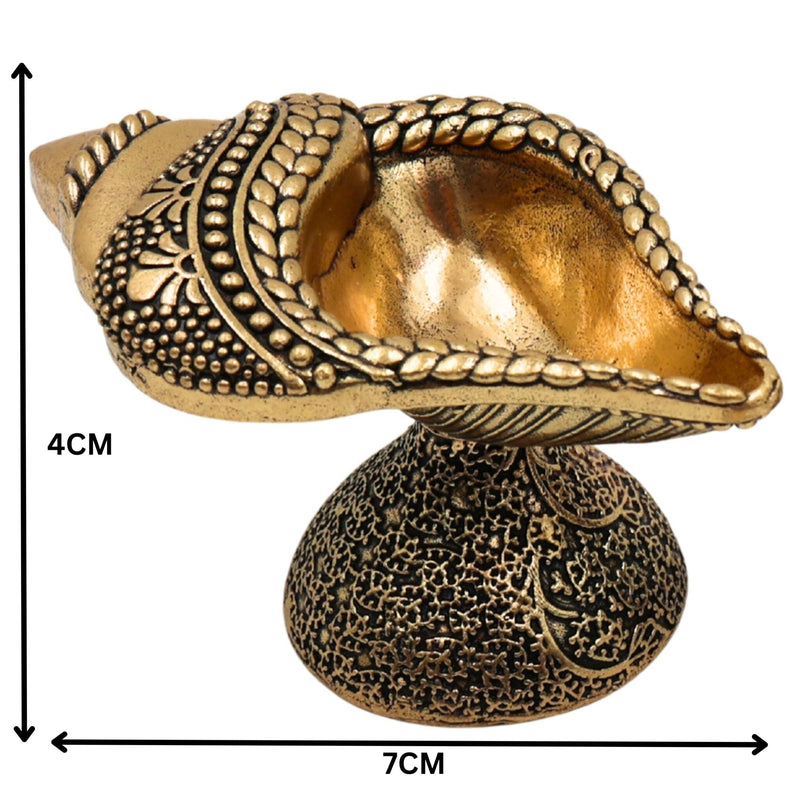 Brass Shanka Diya, Peetal Shankh Deepam, Pittal Shankh Lamp, Hittale Shankh Deepak, Ashtadhatu Shanku Chakra Diya for Pooja, Temple Decor & Diwali Oil Lamp, Gold, 1.5 Inch, 1 Piece