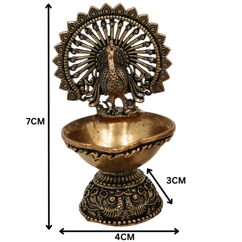 Brass Handcrafted Peacock Diya, Mayura Deepam, Mor Pankh Oil Lamp, Traditional Mor Pital Puja Lamp for Festival, Temple & Home Decor, Gold, 3 Inch, 2 Piece