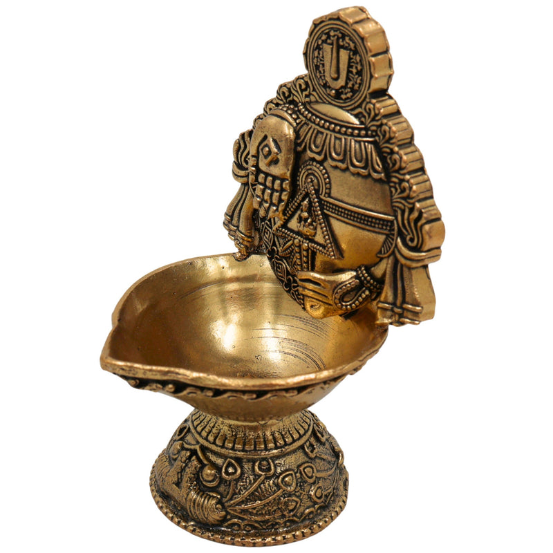 Brass Balaji Lamp with Hand Sculpture, Handcrafted Pooja Diya, Traditional Temple Oil Lamp, Decorative Spiritual Deepam,for Home & Festival, Gold, 4 Inch, 1 Piece