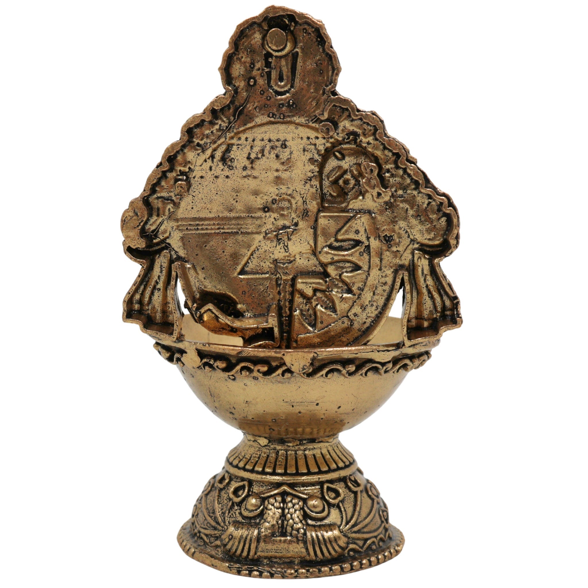 Brass Balaji Lamp with Hand Sculpture, Handcrafted Pooja Diya, Traditional Temple Oil Lamp, Decorative Spiritual Deepam,for Home & Festival, Gold, 4 Inch, 1 Piece