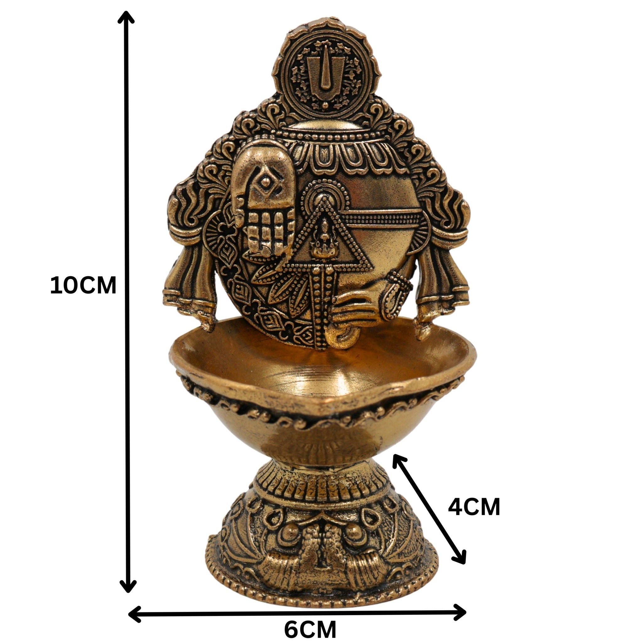 Brass Balaji Lamp with Hand Sculpture, Handcrafted Pooja Diya, Traditional Temple Oil Lamp, Decorative Spiritual Deepam,for Home & Festival, Gold, 4 Inch, 1 Piece