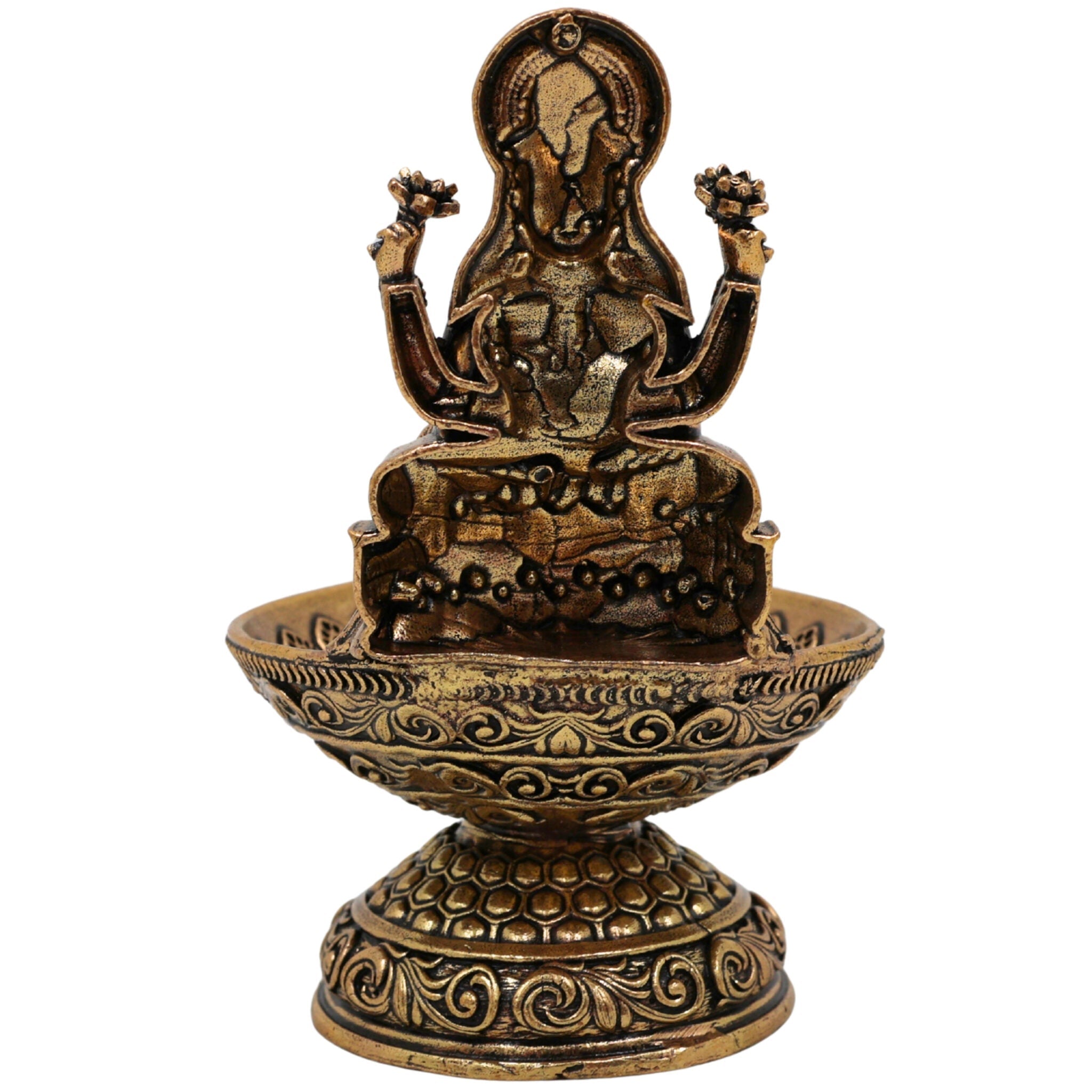 Brass Lakshmi Deepam Mahalakshmi Vilakku Kuthu Diya Pital Oil Lamp Laxmi Deepak Idol for Puja Temple Decoration Home Mandir Gift, Gold, 3.5 Inch, 1 Piece