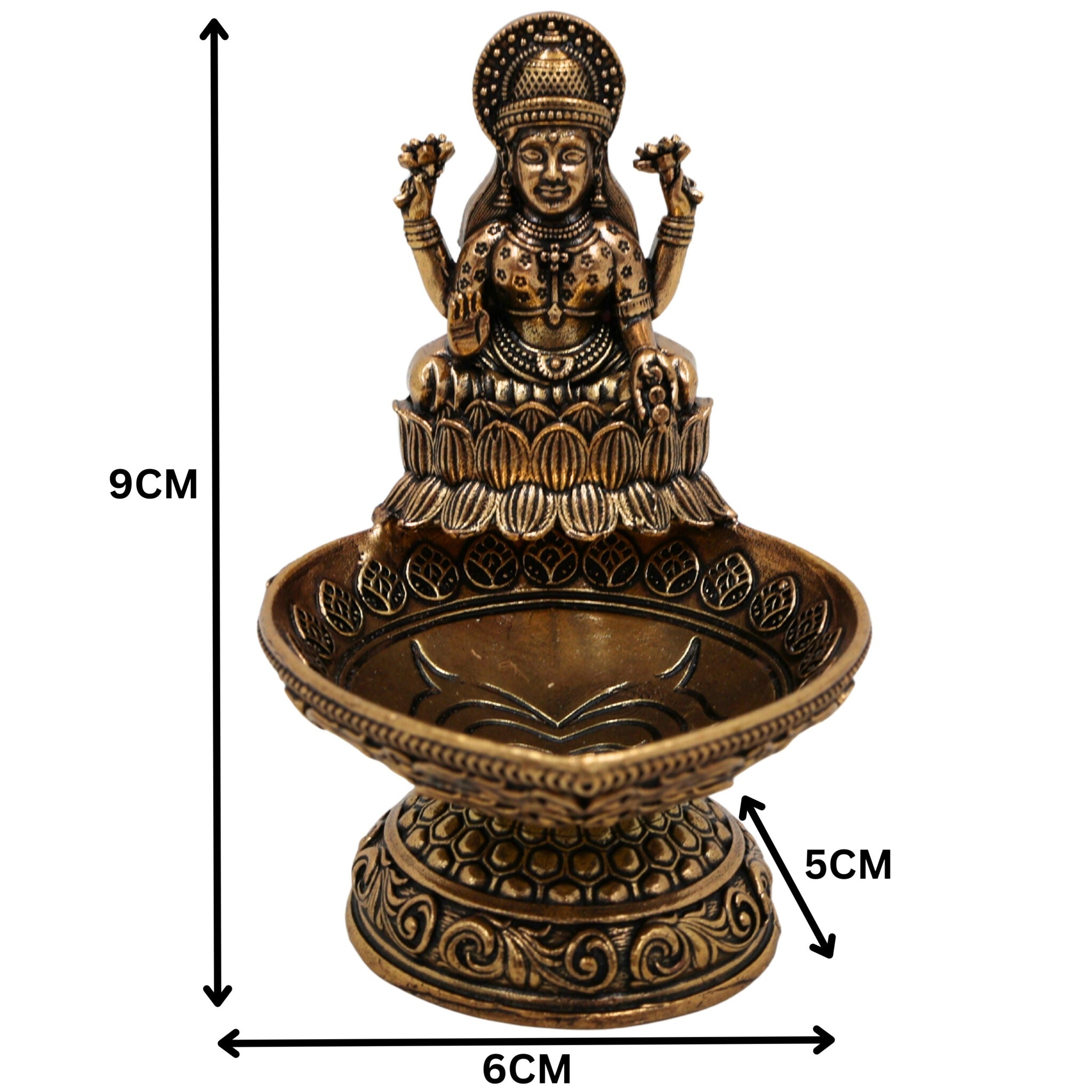 Brass Lakshmi Deepam Mahalakshmi Vilakku Kuthu Diya Pital Oil Lamp Laxmi Deepak Idol for Puja Temple Decoration Home Mandir Gift, Gold, 3.5 Inch, 1 Piece