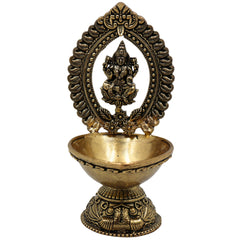Brass Lakshmi Lamp Mahalakshmi Deepam | Handcrafted Lakshmi Vilakku Deepak Diya | Pital Kuthu Vilakku for Puja, Temple & Home Decor, Gold, 4.5 Inch, 1 Piece