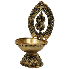 Brass Lakshmi Lamp Mahalakshmi Deepam | Handcrafted Lakshmi Vilakku Deepak Diya | Pital Kuthu Vilakku for Puja, Temple & Home Decor, Gold, 4.5 Inch, 1 Piece