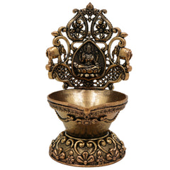 Brass Gaja Lakshmi Lamp, Handcrafted Lakshmi Murti, Pooja Deepam, Kuthu Vilakku, Temple Decor, Spiritual Showpiece, Gold, 4 Inch, 1 Piece