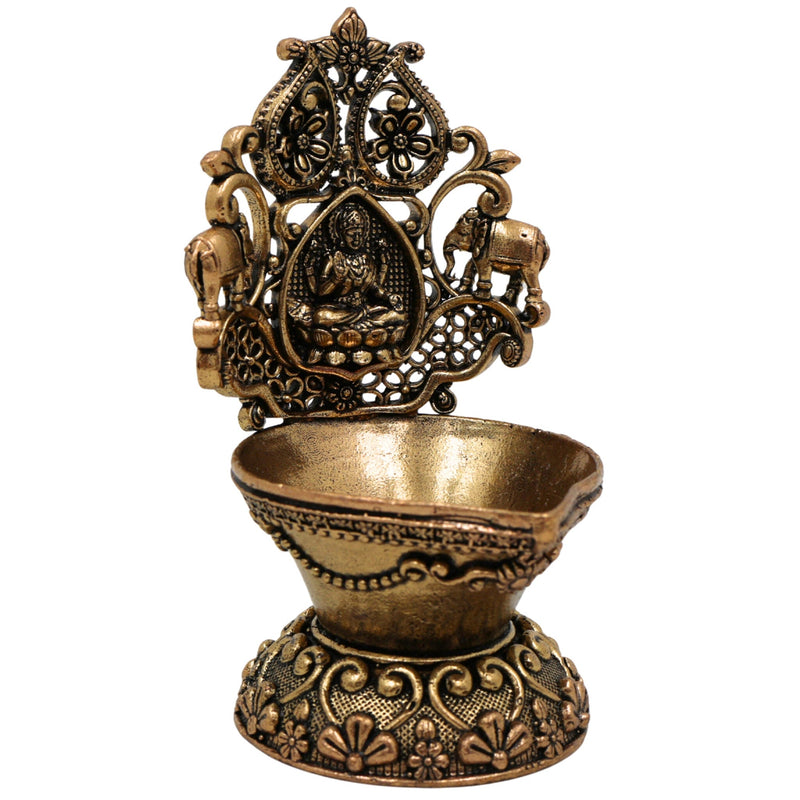 Brass Gaja Lakshmi Lamp, Handcrafted Lakshmi Murti, Pooja Deepam, Kuthu Vilakku, Temple Decor, Spiritual Showpiece, Gold, 4 Inch, 1 Piece