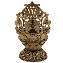 Brass Gaja Lakshmi Lamp, Handcrafted Lakshmi Murti, Pooja Deepam, Kuthu Vilakku, Temple Decor, Spiritual Showpiece, Gold, 4 Inch, 1 Piece