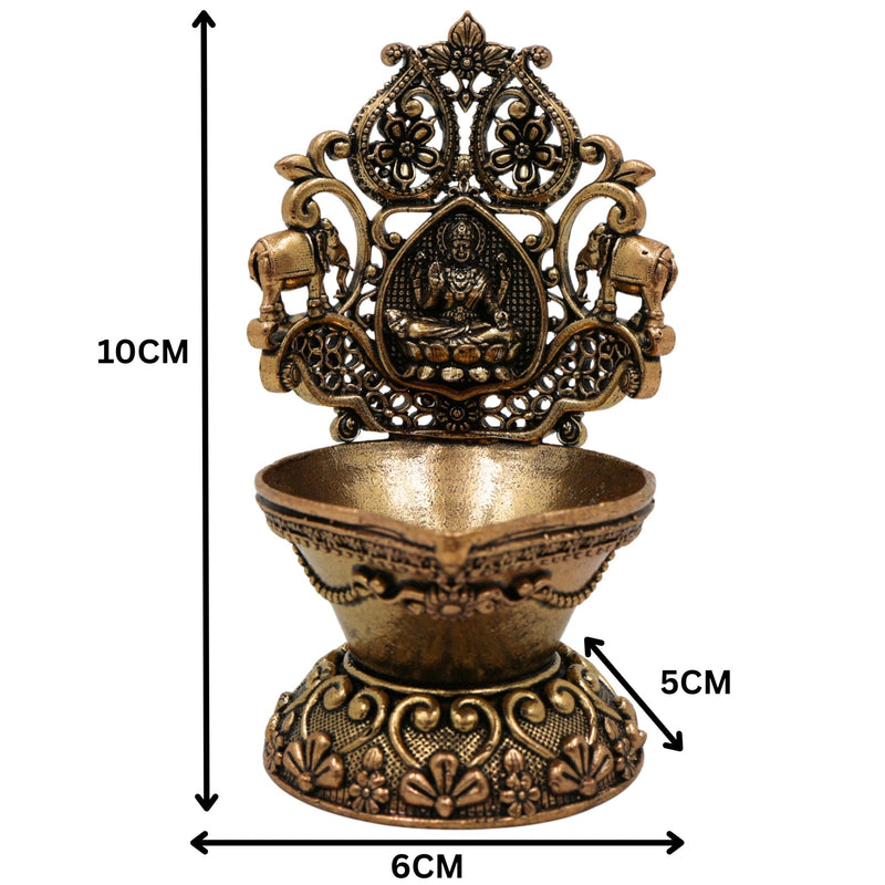 Brass Gaja Lakshmi Lamp, Handcrafted Lakshmi Murti, Pooja Deepam, Kuthu Vilakku, Temple Decor, Spiritual Showpiece, Gold, 4 Inch, 1 Piece