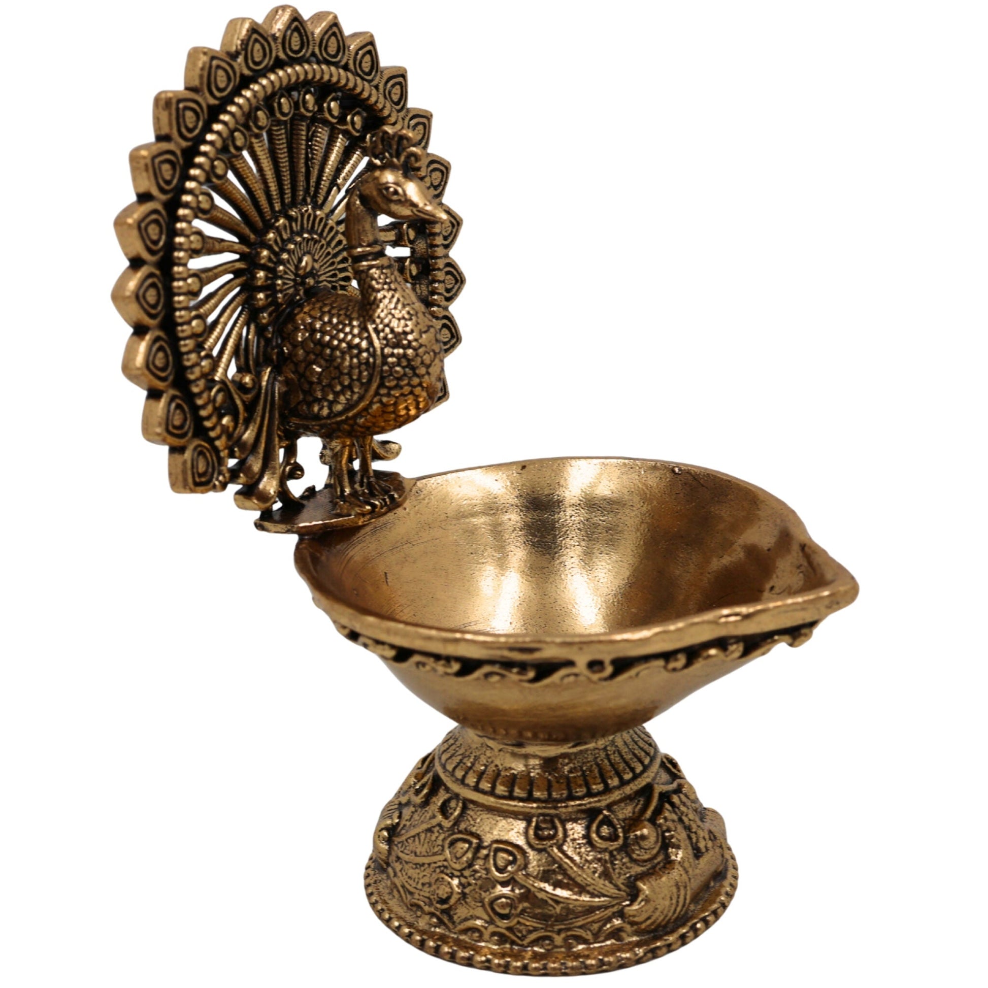 Brass Peacock Diya – Mayura Deepam, Mor Pankh Lamp, Temple Oil Lamp, Handcrafted Mor Deepak, Festival & Pooja Decorative Vilakku, Traditional Peacock Brass Lamp, Home Decor & Spiritual Gift, Gold, 4 Inch, 1 Piece