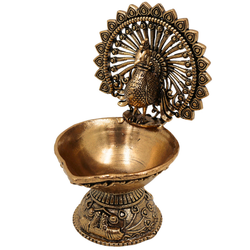 Brass Peacock Diya – Mayura Deepam, Mor Pankh Lamp, Temple Oil Lamp, Handcrafted Mor Deepak, Festival & Pooja Decorative Vilakku, Traditional Peacock Brass Lamp, Home Decor & Spiritual Gift, Gold, 4 Inch, 1 Piece