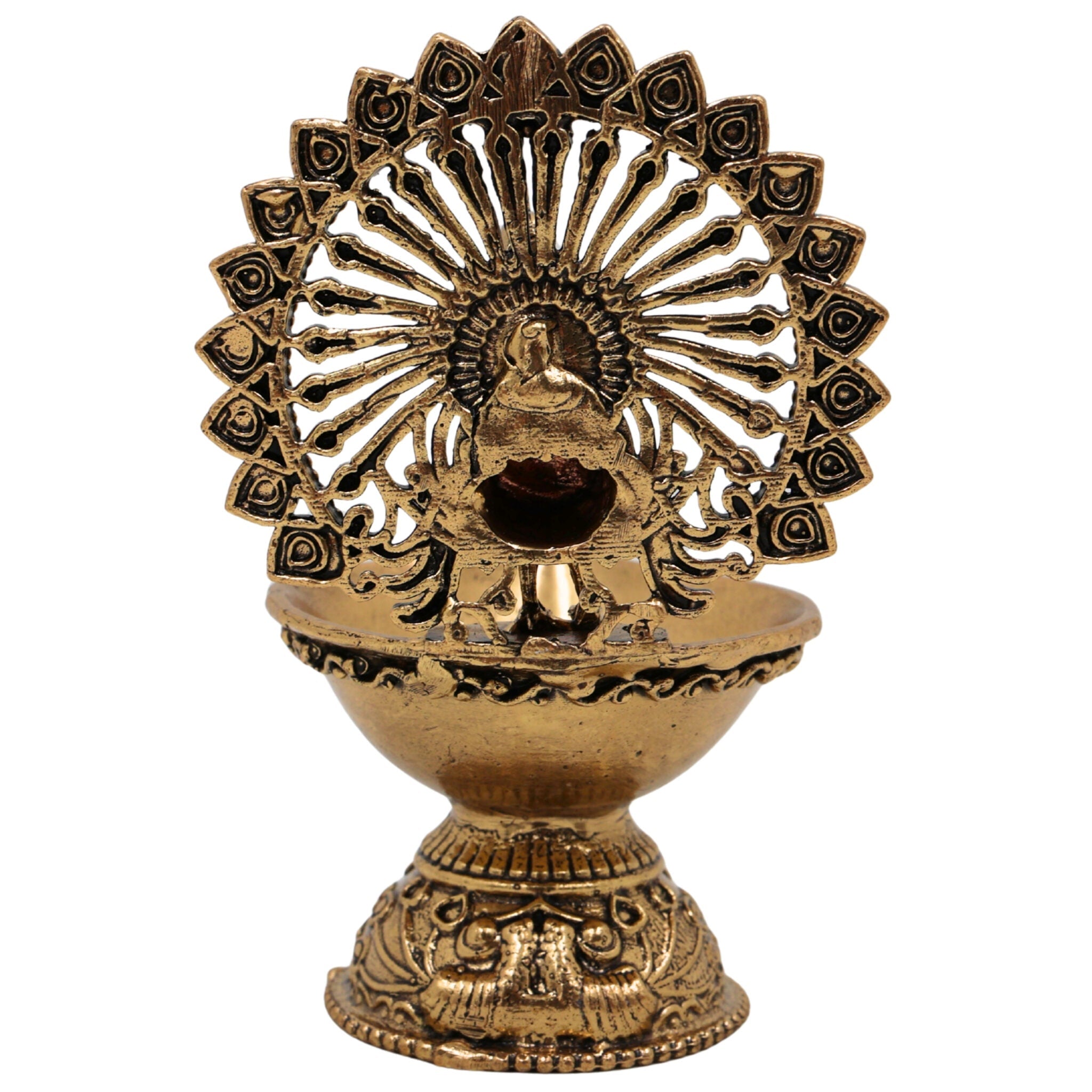Brass Peacock Diya – Mayura Deepam, Mor Pankh Lamp, Temple Oil Lamp, Handcrafted Mor Deepak, Festival & Pooja Decorative Vilakku, Traditional Peacock Brass Lamp, Home Decor & Spiritual Gift, Gold, 4 Inch, 1 Piece