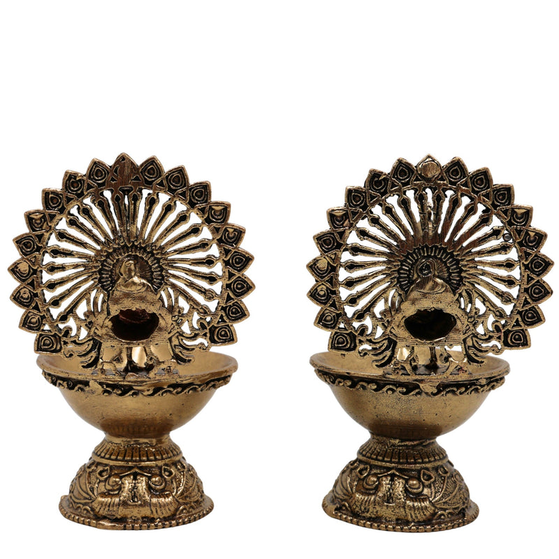 Brass Handcrafted Peacock Diya, Decorative Pooja Lamp, Murti, Oil Lamp, Festival & Home Decor Statue, Gold, 4 Inch, 2 Piece