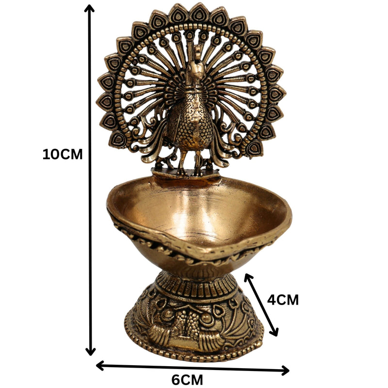 Brass Handcrafted Peacock Diya, Decorative Pooja Lamp, Murti, Oil Lamp, Festival & Home Decor Statue, Gold, 4 Inch, 2 Piece